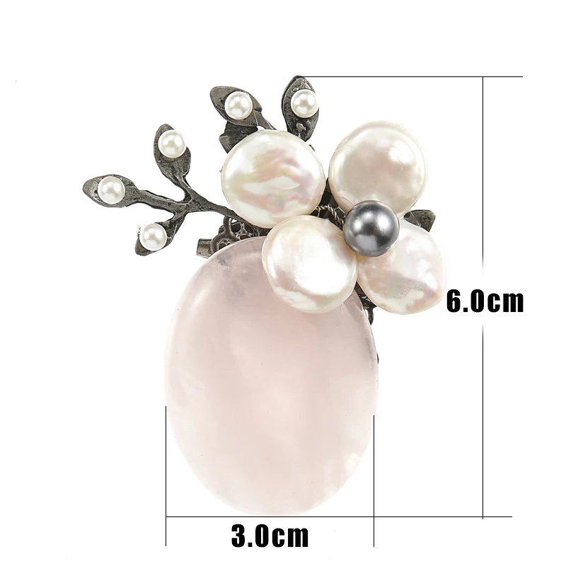 TDQUEEN Brooches Antique Silver Plated Natural Stone Broches Zinc Alloy Vintage Pin Jewelry Baroque Pearl Flower Brooch size