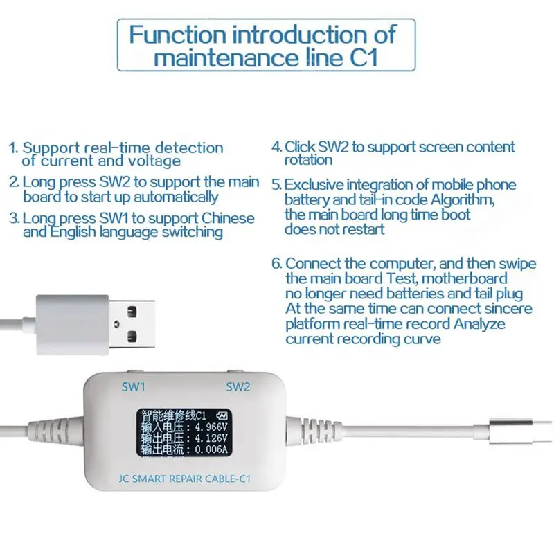 JC C1 интеллектуальные ремонт коробки укрепить ремонт линии зарядки аккумулятора активации небольшой совет Мощность питания linefor iPhone 6 6S