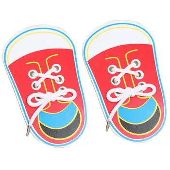 

1 Pair Children Wooden Lacing Shoes Clever Puzzles Toddler Kids Teaching Tie Shoelaces Dressing Jigsaw toy Accessories