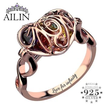 

AILIN Caged Heart Mother's Birthstone Ring Engraved Infinity Name Ring Rose Gold Color Birthstone Ring Gift for Mother