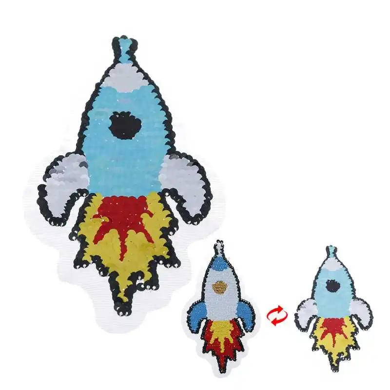 

NEW Cartoon rocket Reversible Change color Sequins Sew On Patches for clothes 2019 DIY Patch Applique Bag Clothing Coat Sweater