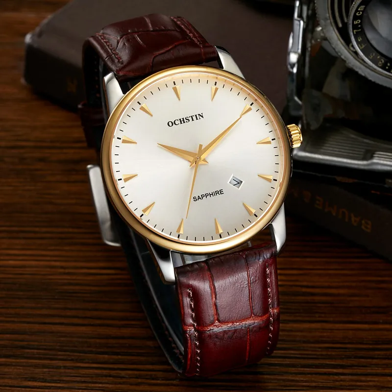 Ochstin новые роскошные брендовые простые кварцевые деловые часы мужские военные повседневные кожаные модные часы мужские Relogio Masculino