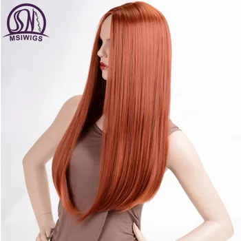 MSIWIGS Long Straight Wigs Synthetic Orange Color Women's Wig 24 Inches Central Part Hair Silver Grey White Red Colour 3