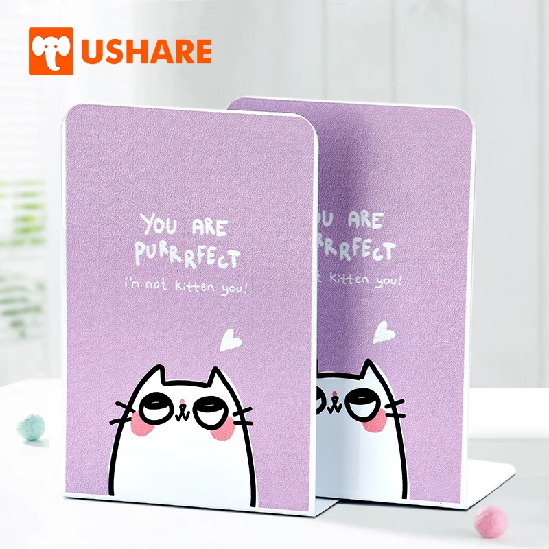 

USHARE Purple Bookshelf 2pcs Bookend Creative Metal Decorative Bookends Book Accessories Desktop Organizer Office Home For Kids