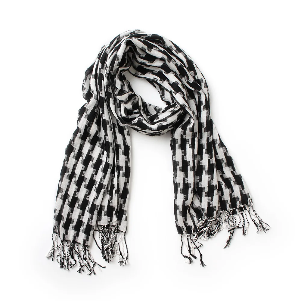 Fashion Hot Men Silk Houndstooth Scarf Wrap Warm Winter Tassel Shawl Scarves
