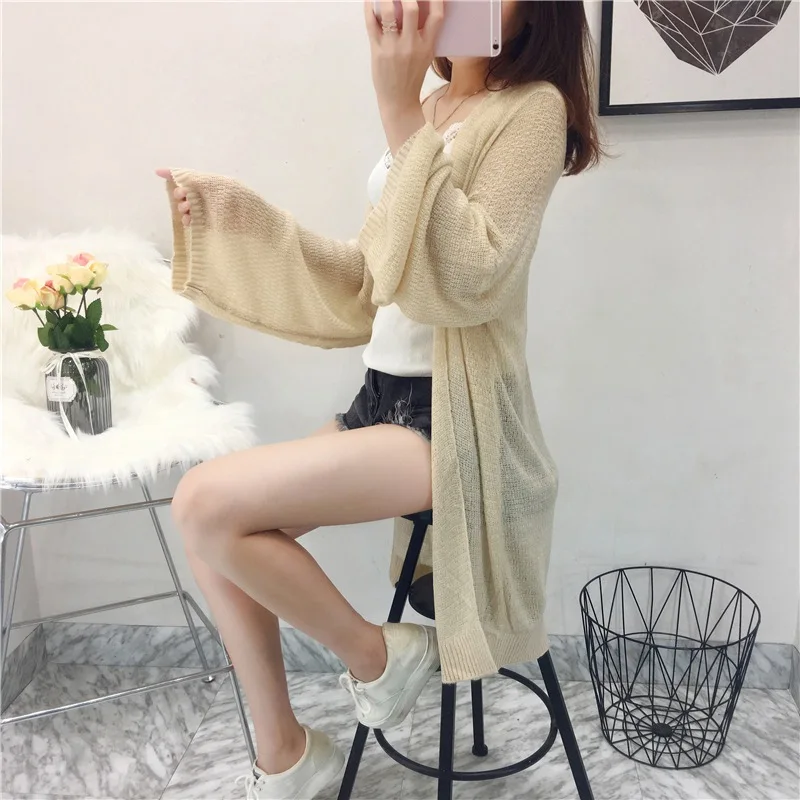 Women Summer Thin Sunscreen Cardigan Loose Casual Long Sleeve Knitted Cardigan Jacket Female Solid Color Sun Protection Tops Women Summer Thin Sunscreen Cardigan Loose Casual Long Sleeve Knitted Cardigan Jacket Female Solid Color Sun Protection Tops