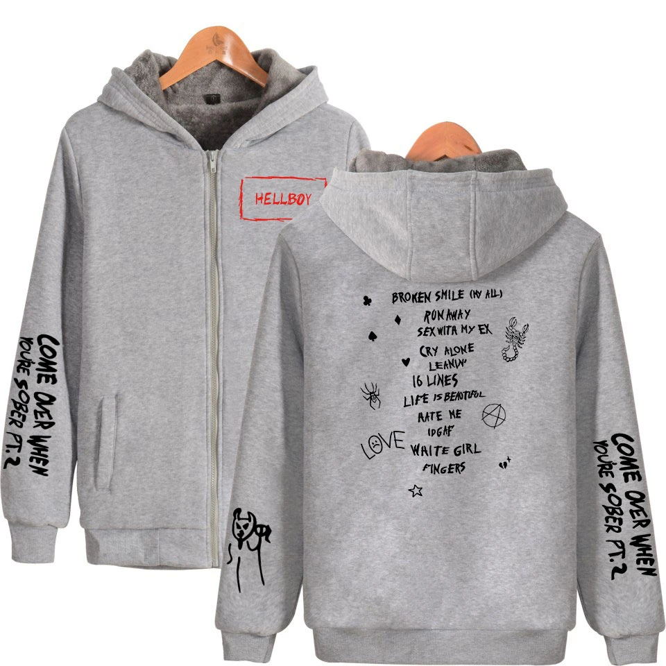 2019 Lil Peep Print 2019 горячая Распродажа длинный рукав толстовки на молнии с капюшоном женская и мужская повседневная K-pops молния с капюшоном