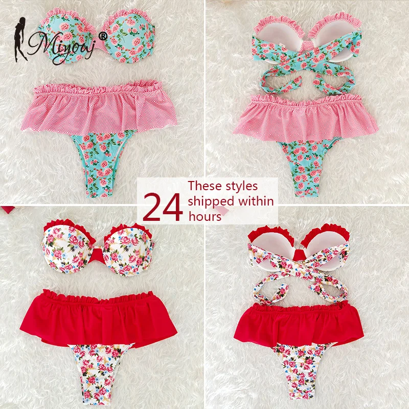 Miyouj Ruffled High Waist Bikini Set Bandeau Swimsuit Female Push Up Bikinis 2018 Mujer Swimwear Women Bathing Suit Biquini XL