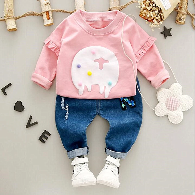 

ViGarBear Baby Girls Cotton Spring Autumn sport suit babys Clothing set Kids Casual clothes baby Girls Cartoon balls set 0-3
