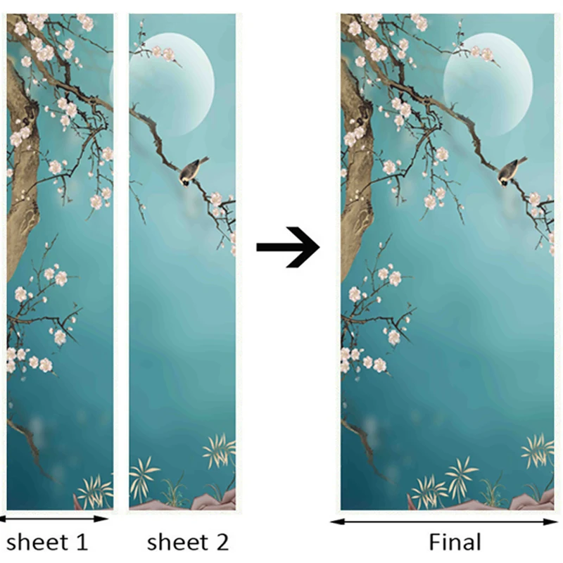 Новинка, Классическая Ручная роспись, цветок сливы, птица, наклейка на дверь, для гостиной, кабинета, обои, ПВХ, самоклеющиеся наклейки на дверь, фрески