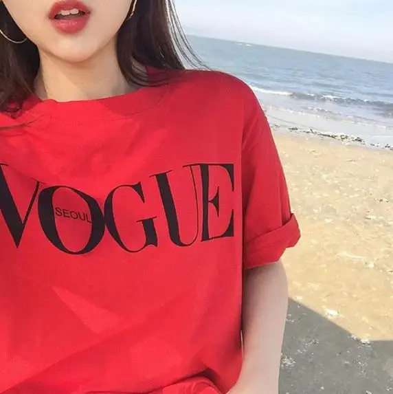 Модная футболка с буквенным принтом Для женщин короткий рукав o-образным вырезом красный г. летняя Для женщин футболка топы Camisetas Mujer