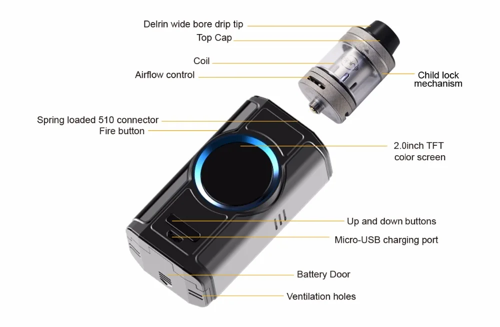 Electronic Cigarette aspire Dynamo Vape Kit 220W High Power Device Support VW VV Bypass CPS TC TCR Modes with 2 inch TFT Screen 01 (5)