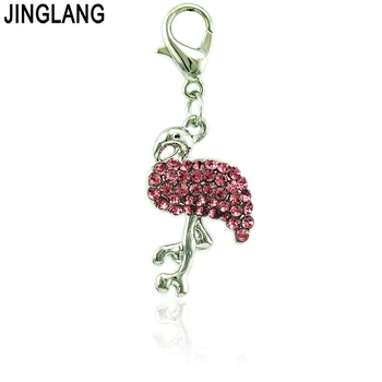

JINGLANG Free Shipping Fashion Lobster Clasp Charms Dangle Pink Rhinestone Ostrich Animals Pendants DIY Jewelry Accessories