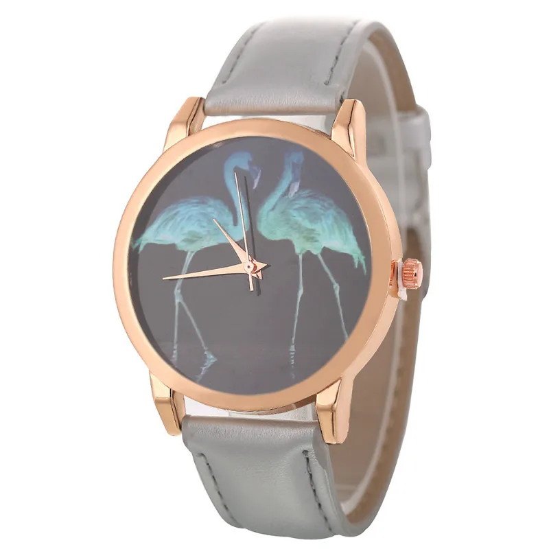 

Doreen Box Vintage Animals Flamingo Pattern Round Dial Watches PU Leather Exquisite Workmanship Casual Female Dress Wristwatch