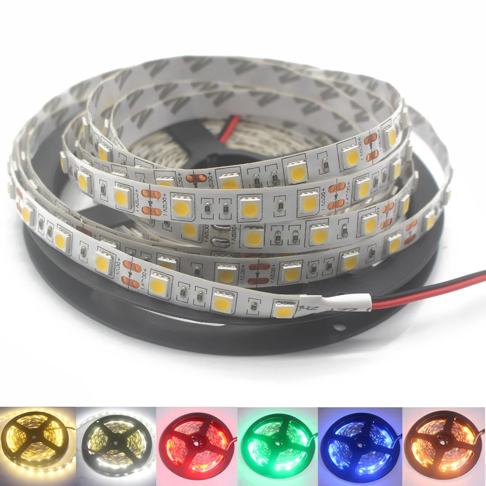 1m 2m 3m 4m 5m DC 12V Flexible LED Strip light 5050SMD ip20 Non-waterproof  60/120/180/240/300LEDs High Bright 10mm RGB LED Tape