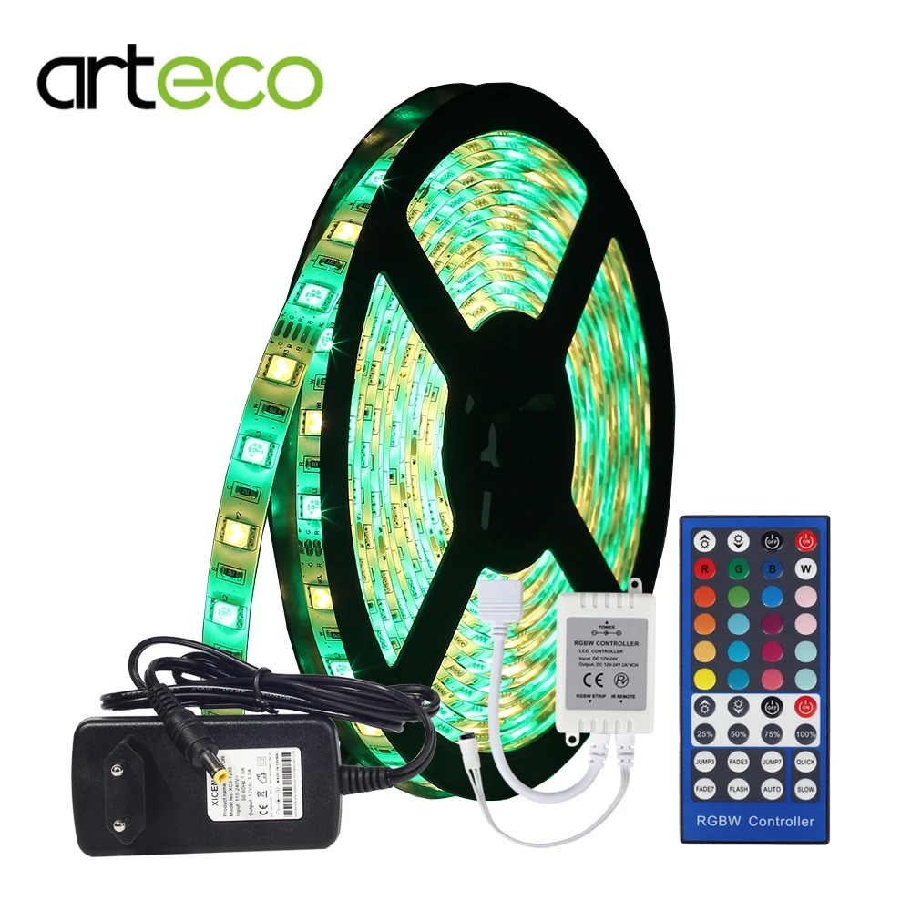 

LED Strip SET 5M 60LEDs/m IP20/IP65 Waterproof RGBW/RGBWW LED Strip+IR 40KEY RGB LED controller + 12V 3A EU/US Power Adapter