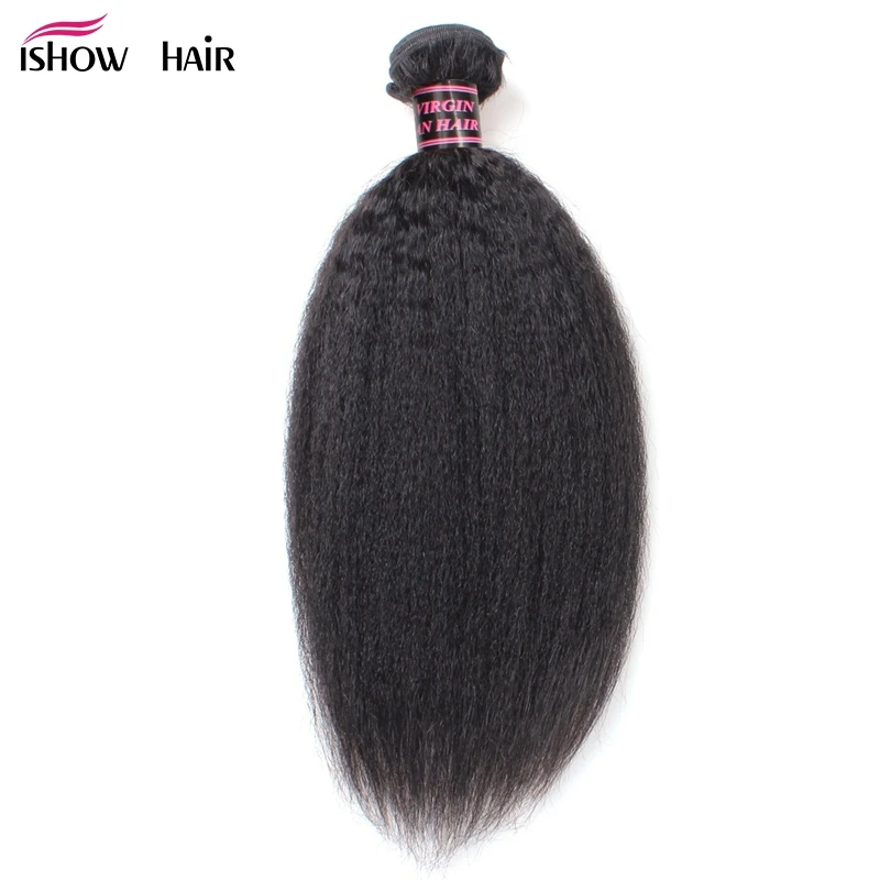 Ishow Hair Kinky Straight Human Hair Weave Bundles Indian Hair Bundle Non-Remy 1 Piece Only 8-28inch Coarse Yaki Hair Weaving