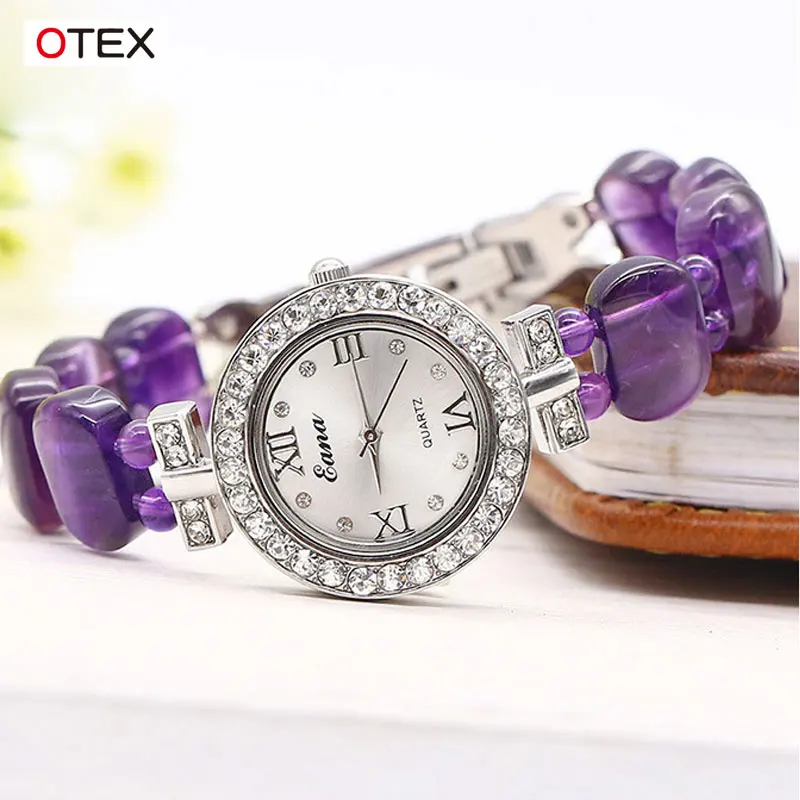 

Luxury brand women's diamond natural amethyst watch fashion waterproof ladies quartz clock party opponent chain relogio femino