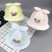 Детская сетчатая Солнцезащитная Панама с галстуком-бабочкой, Детская летняя Панама, полые шапки, для маленьких девочек, рыбацкая шляпа, бант для девочек