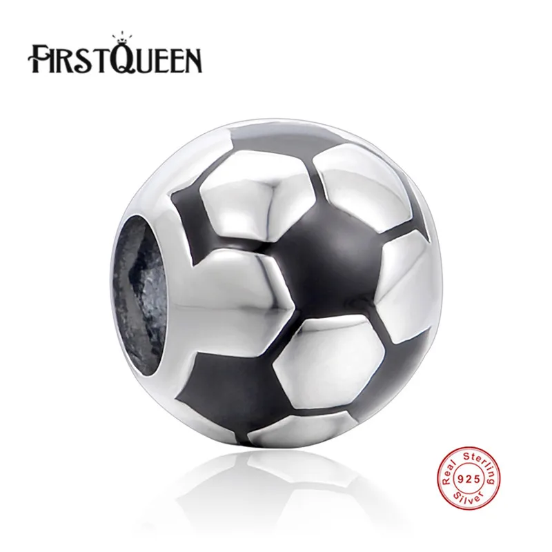

FirstQueen 925 Sterling Silver Football Soccer Bead Charm With Black Enamel Fit Bracelet Jewelry Making Party Birthday Gift