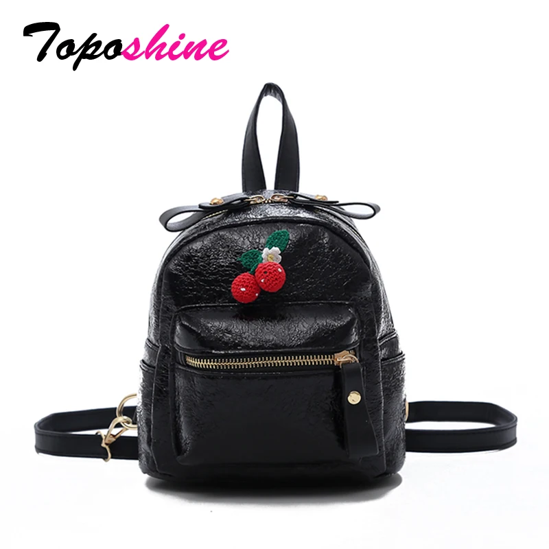 

Toposhine Famous Brand Fashion Bag Pleated PU Leather Women Backpack Cute Knit Cherry Teen Girl Shoulder Bag Small Lady Backpack