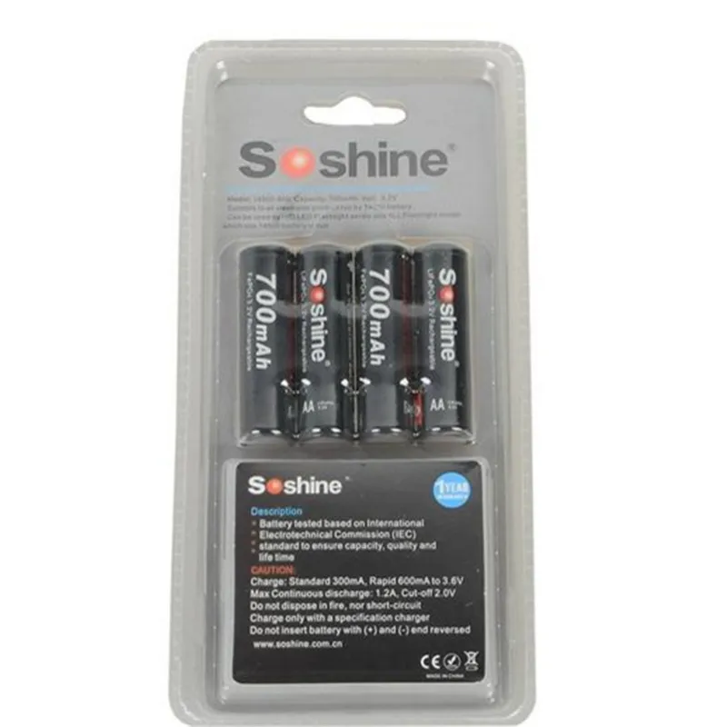 4 шт Горячая Soshine 700mAh 14500 батарея 3,2 V LiFePO4 AA Аккумуляторная батарея aa lifepo4 батарея ячейка перезаряжаемые батареи