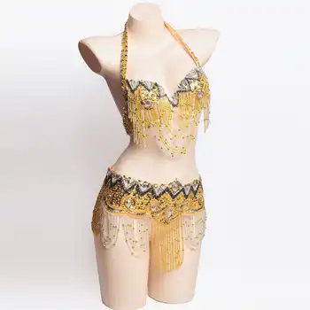 Woman's Eastern Outfits Belly Dance Costume Set Female Sequins Belly Dance Bra Belt Oriental Dance Costume Bellydance Wear
