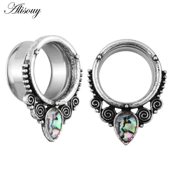 

Alisouy new earrings body jewelry piercing Steel ear gauges expander plugs and tunnels with shell logo design 2pcs lot selling