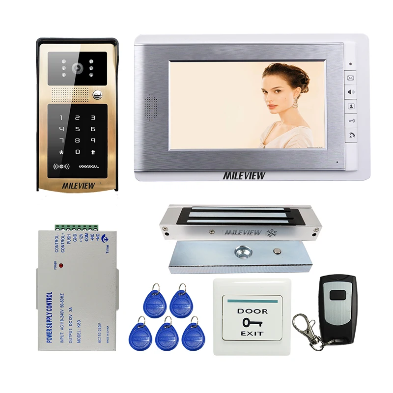 

FREE SHIPPING New 7" LCD Monitor Video Door Phone Intercom System + RFID Keypad Unlock Outdoor Camera + Electronic Magnetic Lock