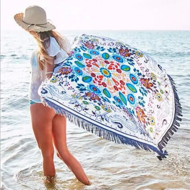2391 Serviette De Plage Ronde Gland Mince Rayonne Yoga Mandala Couverture Fleur Imprimé Table Tissu Dété Femmes Châle De Bain De Yoga Couverture