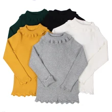 Детские свитера; Новинка; зимняя водолазка с воротником-хомутом и рюшами; Верхняя одежда для детей; мягкие хлопковые вязаные пуловеры для маленьких девочек