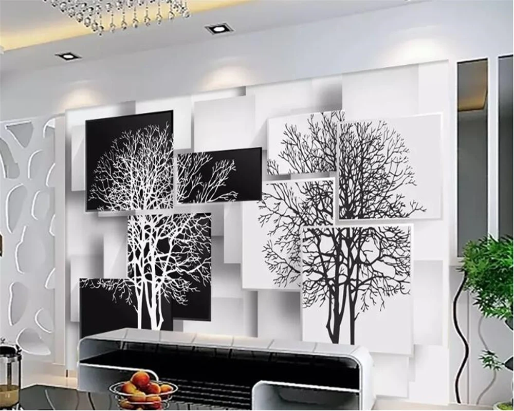 Обои beibehang для стен 3 d behang фотообои простое черно белое дерево 3D фон телевизора