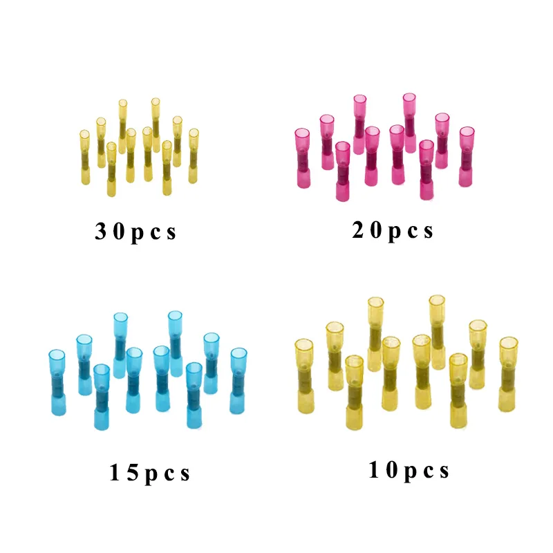 

75pcs 4 Sizes Heat Shrink Butt Connectors Wire Waterproof Crimp Terminals