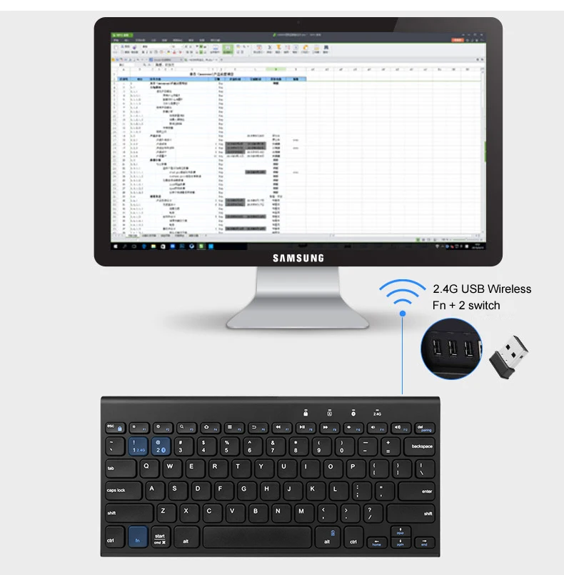 B. O. W мини беспроводная клавиатура 2,4 Ghz/4,0 Bluetooth двухрежимное подключение, 78 клавиш компактная перезаряжаемая тонкая клавиатура для компьютера