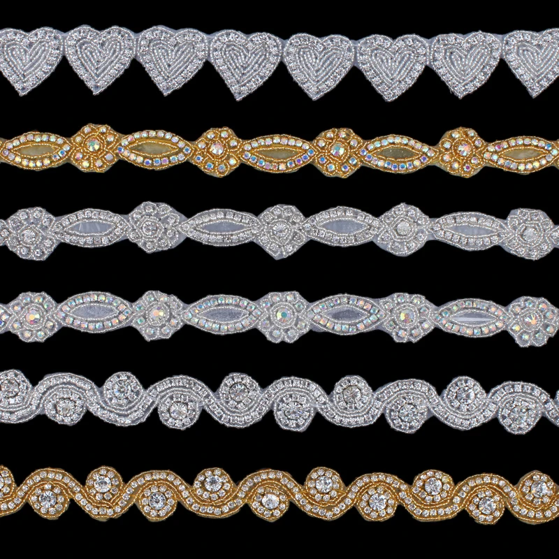 1 Quintal Moda Traje Nupcial Frisada Vestido de Corte Decoração Bling Sew em Acessórios Base de Cristal Rhinestone Applique Guarnição