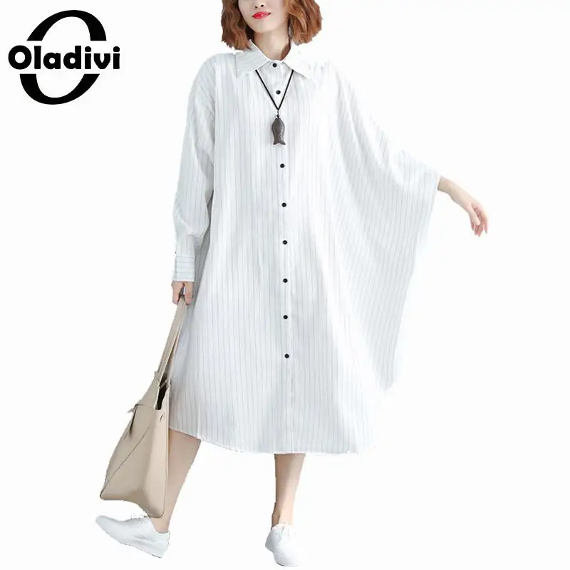 

Oladivi Oversized Plus Size Women Apparel Spring 2019 New Batwing Sleeve Striped Blouse Shirt Kimonos Female Top Cardigan Blusas