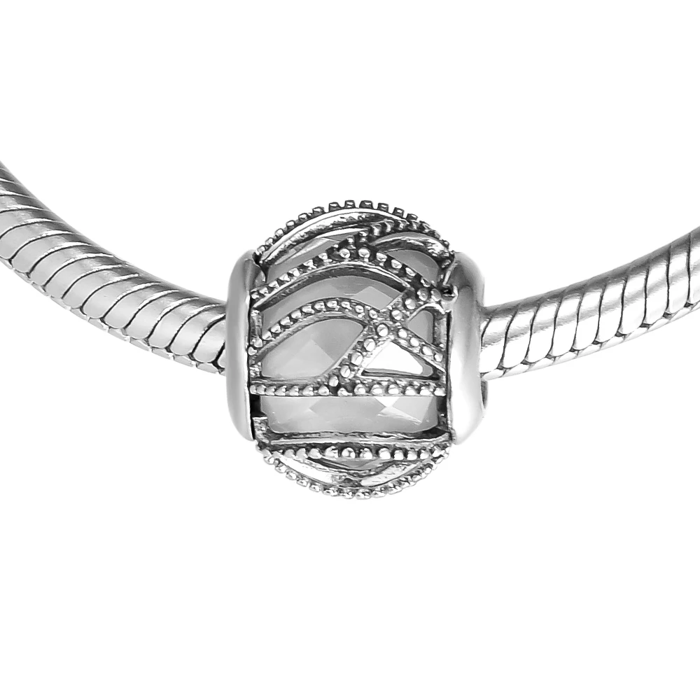 Подходит для браслетов Pandora с бусинами переплетающимся узором сияющие Charms 100% 925
