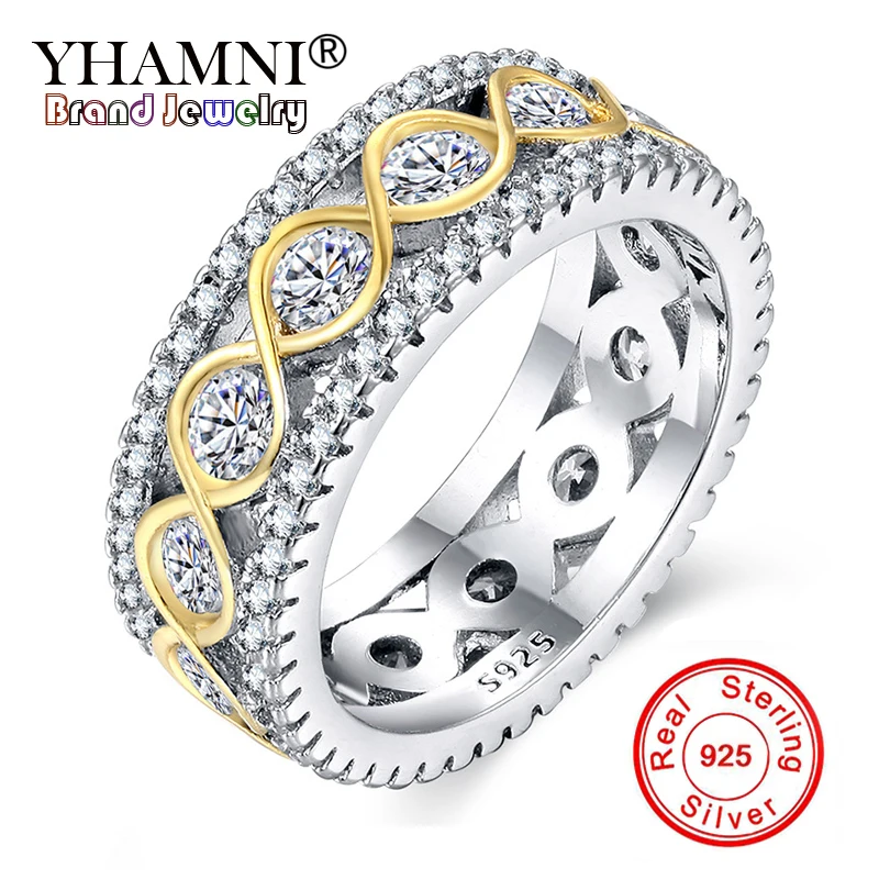 

YHAMNI 100% Real Solid 925 Silver Rings For Women Small CZ Surround Fashion Golden Zircon Jewelry Wedding Rings Wholesale RA0148