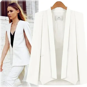 

Vintage Shawl Collar Split Sleeve Cloak Blazer Cape New Women's Autumn Solid Color OL Suit Jacket Coat Black , White