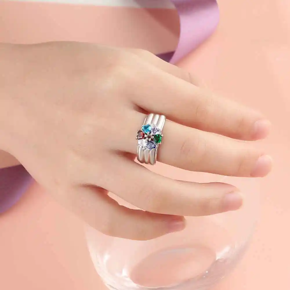 Персонализированные матери кольцо стерлингового серебра 925 6 сердце камень 6 Имя Свадебные Обручение кольца Fine Jewelry подарок(Лам концентратор fong