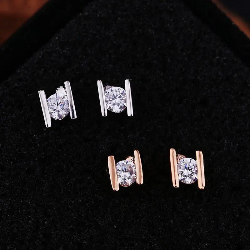 

Simple Small Earrings For Men Women Single Cubic Zircon Stud Earrings Rose Gold Silver Color Anting Jewelry