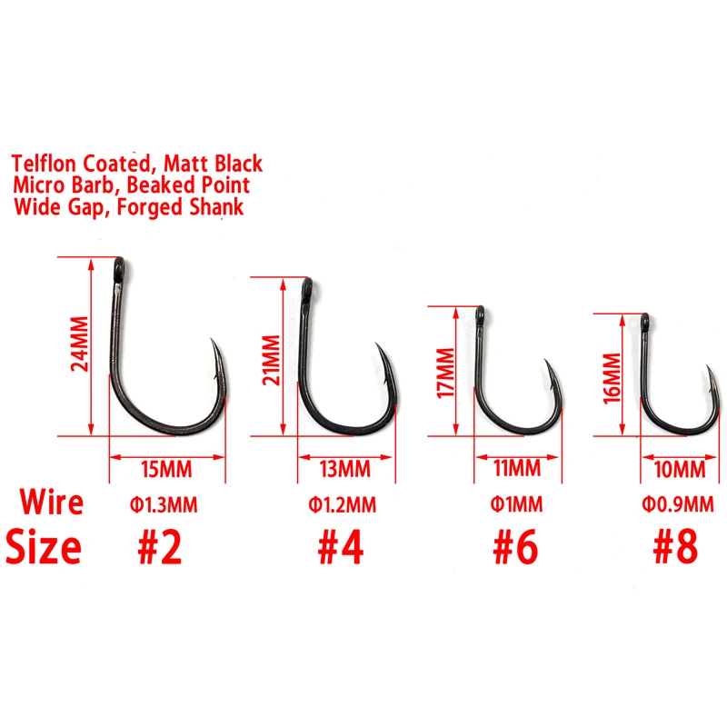 30 шт., размер 2, 4, 6, 8, тефлоновое покрытие, крючок для ловли карпа, матовые черные крючки для ловли карпа, грубая рыбалка, крепкие и острые рыболовные крючки