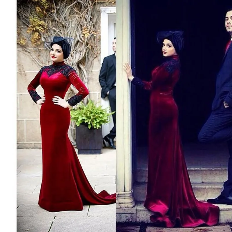 2017 Por High Neck Red And Black Velvet Muslim Wedding Dresses 2017 Por High Neck Red And Black Velvet Muslim Wedding Dresses Mermaid Elegant Saudi Arabic Vestidos Casamento Formal Custom In From