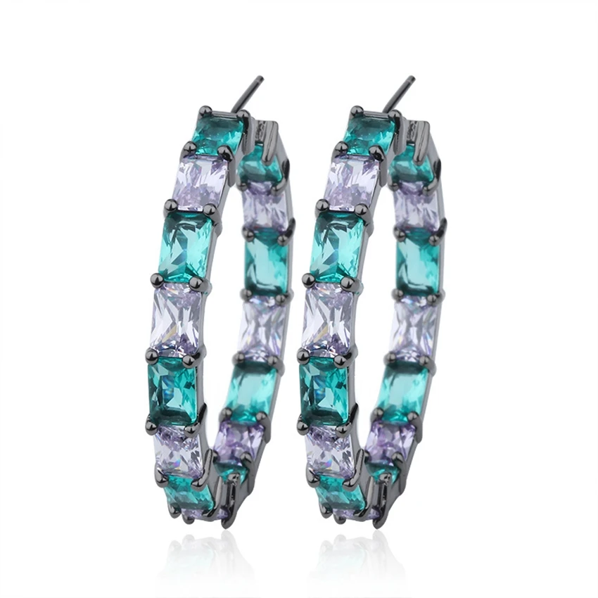 

3 Colors Luxury Crystal Statement Full Cubic Zirconia CZ Hoop Earrings for Women Female Party Big Earrings