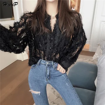 

Hzirip Women Blouses 2019 New Spring Autumn Streetwear Fashion OL Work Wear Blouse V-Neck Sexy Top Lace Shirts Blusas Mujer