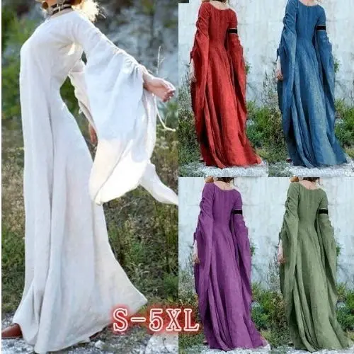 XXXXXL плюс размер Ренессанс длина до пола платье-сорочка костюм Гарб с длинными рукавами средневековая готика платье Косплей Костюм