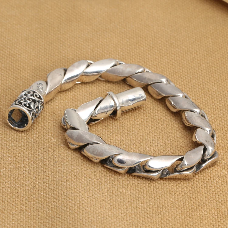 

8mm Handmade S925 silver link chain bracelet good luck bracelet vintage thai silver man bracelet male jewelry gift