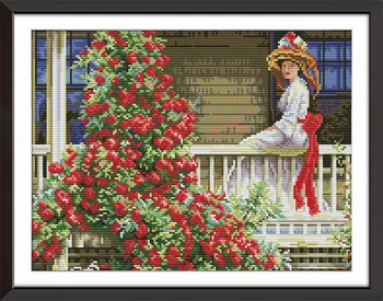 

The Woman On The Railing DMC Counted Chinese Cross Stitch Kits Printed Cross-Stitch Set Embroidery Needlework
