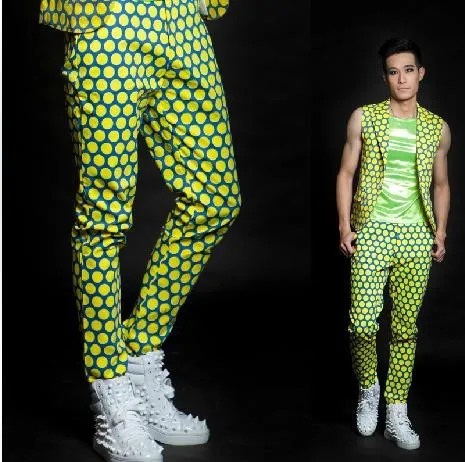 Зеленый певец костюмы 1 хлопковые брюки мужские 1 Брюки Мужские Сценические брюки мужские брюки дизайн обеспечивают на заказ