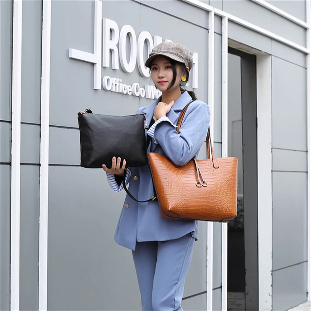 

Women's bag wax Women's Leather Handbags Luxury Lady Hand Bags With Purse Pocket Women messenger bag 2 bags together